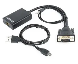 Перехідник Cablexpert VGA-HDMI, со звуком, 0.15м, черний (A-VGA-HDMI-01)