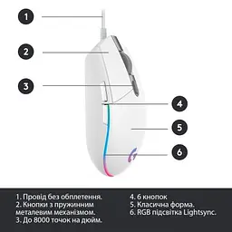 Комп'ютерна мишка Logitech G102 Lightsync White (910-005824) - мініатюра 6