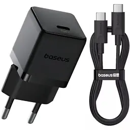 Мережевий зарядний пристрій Baseus Palm Fast Charger Type-C 20W + Cable Type-C to Type-C P10111602113-01 Black