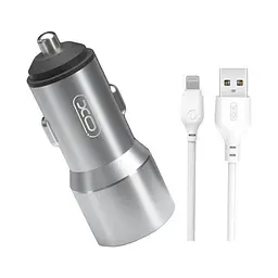 Автомобільний зарядний пристрій XO TZ09 (2USB, 2.4A) Gray + кабель Lightning (6920680873517)