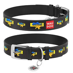Нашийник для собак шкіряний Waudog Design з QR-паспортом "Дім" XL Ш 35 мм Д 46-59 см чорний