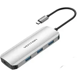 Usb-хаб Vention Usb-C to HDMI / Usb 3.0x3 / SD / TF / PD Docking Сірий 0.15M Aluminum Alloy Type
