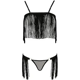 Комплект білизни Passion Exclusive KASSANDRA SET OpenBra Black L/XL: ліф з бахромою, трусики-спідн - мініатюра 5