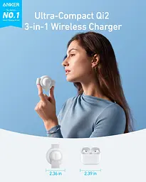 Бездротовий зарядний пристрій Anker MagGo Wireless Charging Pad 15W 3-in-1 Foldable White (7089465) - мініатюра 5