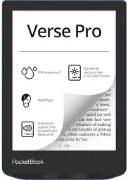 Електронна книга 6" PocketBook Verse Pro, Azure, WiFi, 1448x1072 (E Ink Carta), 512Mb / 16Gb, сенсорний екран, 16 градацій сірого, 300 DPI, підсвічування екрану SMARTlight, 1500 mAh, Type-C, IPx8 (PB634-A-CIS)