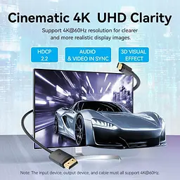 Кабель Vention USB-C to DP 4K@60Hz HD Cable 1.5m Black (CRJBG) - мініатюра 3