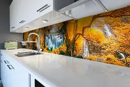 Кухонний фартух самоклеючий Осінь у лісі наклейка ПВХ жовте листя водоспад 60х300 см Happy Pocket Z180314