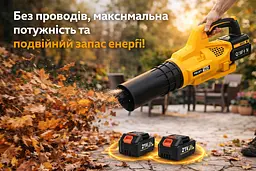 Повітродувка жовта велика акумуляторна QIF-11F для збирання листя та снігу + 2 акумулятори - мініатюра 4