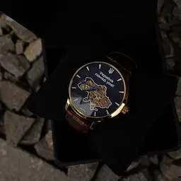 Наручний годинник чоловічий Besta Skeleton UA Золотий (3051) - мініатюра 4