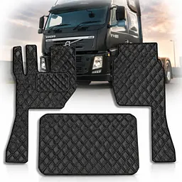 Килимки у салон для Volvo FH 13 2002-2012 Екошкіра с подпятником Чорні 3 шт (Rombus)