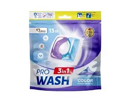 Капсули для прання PRO WASH Для кольорових тканин 15шт Колор Гірська свіжість (DOYPACK)