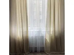 Легкі лляні штори бежевого кольору 2шт. 150х270 з білим шифоновим тюлем 400х270, на тасьмі ALBO pbe0052735 - мініатюра 3