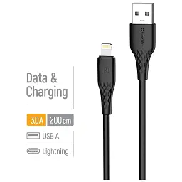 Дата кабель USB 2.0 AM to Lightning 2.0m 3A textured PVC black ColorWay (CW-CBUL095-BK) - мініатюра 5