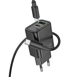 МЗП Hoco N61 Gentle PD20W+QC3.0 (1USB-A/1C) + кабель Type-C to Type-C Black - мініатюра 2