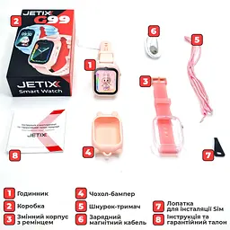 Дитячий смарт-годинник JETIX G99 зі змінним корпусом, GPS, 4G Відеодзвінком і вологозахистом (Pink) - мініатюра 9