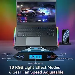 Охолоджувальна підставка для ноутбука до 17.3 дюймів Ice Coorel K-10 8xfans 2xUSB LCD RGB - мініатюра 5