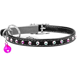 Нашийник для котів Waudog Glamour шкіряний з еластичною вставкою та стразами 22-30х0.9 см чорний