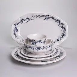 Столовий набір посуду Yiwu Vintage YY78-10A фарфоровий, 32 предмети на 6 персон, синій візерунок - мініатюра 3