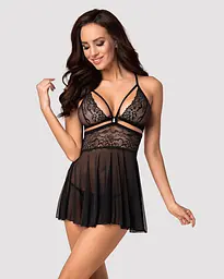 Мереживний комплект з сіточкою Obsessive 838-BAB-1 babydoll & thong black, S/M