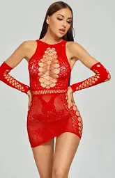 Клубне плаття романтичне міні з нарукавниками однотонне Червоне XS/S/M/L