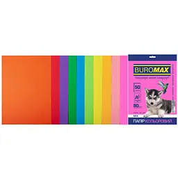Папір Buromax А4, 80 г, NEON+INTENSIVE, 10 кольорів, 50 арк. (BM.2721850-99)