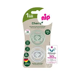 Пустушка латексна кругла для дітей 0–6 місяців NIP Cherry арт. 91032-52 2 шт. зелений/сірий