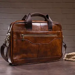 Ділова чоловіча сумка із зернистої шкіри 14837 Vintage коричнева - мініатюра 5