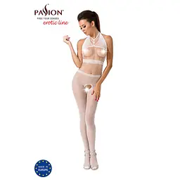 Бодістокінг Passion BS048 white, комбінезон, імітація колгот та відкритого топа - мініатюра 2