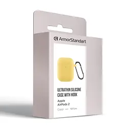 Силіконовий чохол для навушників Apple AirPods 2, Hang Case, жовтий, ультратонкий захисний кейс товщиною 2 мм, захист від подряпин, пилу та ударів, компактний, з карабіном для кріплення, ArmorStandart (ARM59696) - мініатюра 3