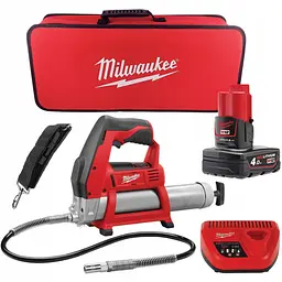 Шприц для змащування акумуляторний MILWAUKEE, M12 GG-401B (зарядний пристрій, 1 акумулятор М12 В4 4А·год, алюмінієва туба, сумка) - мініатюра 3