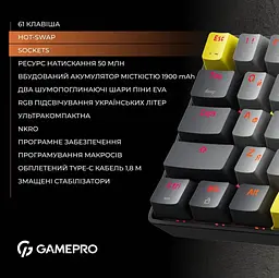 Клавіатура GamePro MK130G Pro Outemu Red Hot-Swap RGB Wireless Black (MK130G Pro) - мініатюра 12
