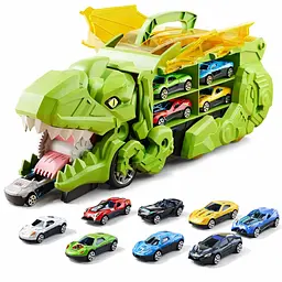 Автовоз трейлер динозавр трансформер Dino T-Rex 3в1 8 машинок зелений - мініатюра 3