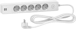 Мережевий подовжувач Schneider Electric  5 розеток з заземленням +2*USB білий 3 м ST945U3W