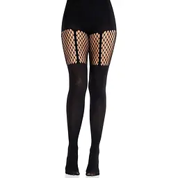 Колготки Leg Avenue Garter Illusion Tights With Net Detail One Size Black - мініатюра 3