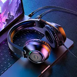 Навушники Hoco Sue headphones gaming W108 RGB-підсвітка кабель 2 метри чорні - мініатюра 5