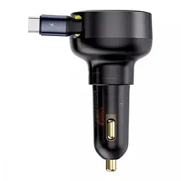 Розгалужувач - подовжувач зарядний в авто Baseus Enjoyment Pro 60 W (1USB-C) + висувний кабель Type-C - мініатюра 2