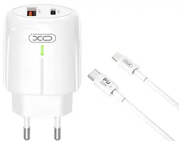 Сітчастий зарядний пристрій XO L114 USB-A/USB-C PD&QC3.0 20W 3A Lightning-Type-C cable Білий