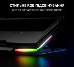 Охолоджувальна підставка для ноутбука GamePro GPCP-1540 RGB 2xUSB 3xfans до 17 дюймів - мініатюра 5
