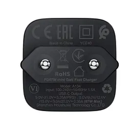 Блок - адаптер - зарядний пристрій ACEFAST A134 PD67W mini GaN USB-C fast charger чорний - мініатюра 8