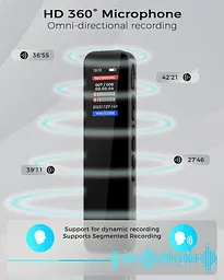 Цифровий диктофон на 64 ГБ запис HD 1536 Кбіт/с, подвійний мікрофон, повторний запис A-B - мініатюра 3