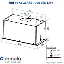 Витяжка повновбудована Minola HBI 6673 BL GLASS 1000 LED Line - мініатюра 10