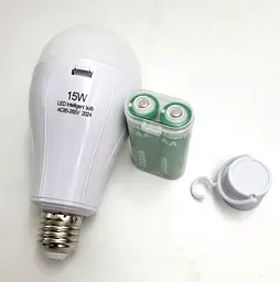 Світлодіодна LED акумуляторна лампа (знімні 2 × 18650) автономна аварійна 3 режими яскравості 15 W лампочка, цоколь E27 UKC - мініатюра 3
