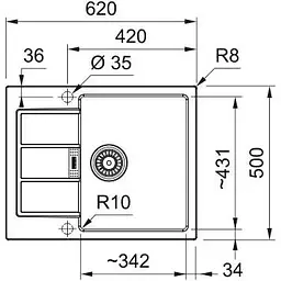 Кухонна мийка Franke Sirius 2 тектонайт, прямокут., з крилом, 620х500х200мм, чаша - 1, врізна, бежевий - мініатюра 2