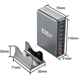 Зарядний пристрій XoKo 2xUSB-C PD3.1 140W + 2xUSB-C PD100W + 1xUSB-C PD65W + 3xUSB QC30W GaN (QC-600) - мініатюра 4
