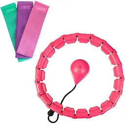 Комплект для фітнесу FitnessSet HX-03, хулахуп розбірний рожевий з утяжнювачем та резинками для тренувань 3 шт