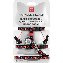 Шлея з повідцем для котів Waudog Nylon Графіті з QR паспортом XS 25-40х20-30х1/122 см різнокольоровий (5495)