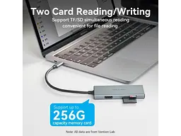 USB-хаб + картридер Vention 6-in-1 0.15м Silver (TOOHB) - мініатюра 8