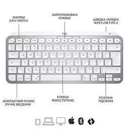 Клавіатура Logitech MX Keys Mini For Mac Wireless Illuminated Pale Gray (920-010526) - мініатюра 6