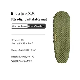 Матрац туристичний надувний одномісний Naturehike CNH22DZ018, надлегкий, 183х58х7 см, зелений, для туризму із мішком для надування - мініатюра 3