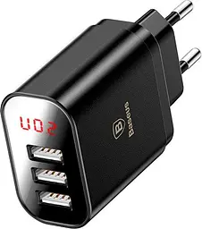 Мережевий зарядний пристрій Baseus Xiaomirror Lake Intelligent Digital Display 3USB 3.4A CCALL-BH01 Black